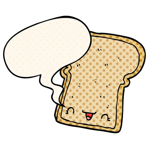 Leuke cartoon slice van brood en toespraak bubble in Comic Book styl — Stockvector