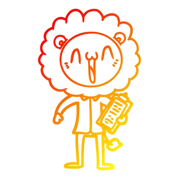 Línea de gradiente caliente dibujo feliz león de dibujos animados — Vector de stock