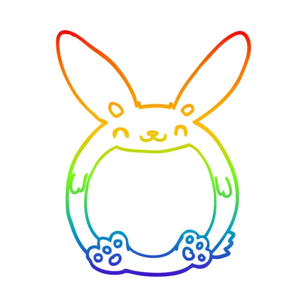 Rainbow gradient linje ritning tecknad kanin — Stock vektor
