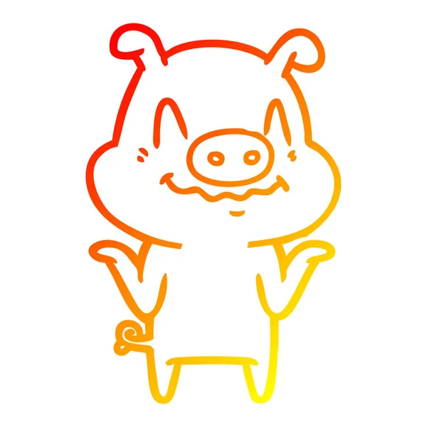 Warm gradient line drawing nervous cartoon pig — Stock Vector