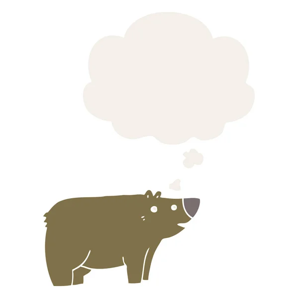 Kreslený medvěd a myšlenkové bubliny v retro stylu — Stockový vektor