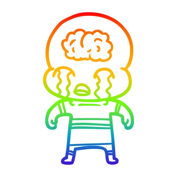 Regenboog gradiënt lijntekening cartoon grote hersenen Alien huilen — Stockvector