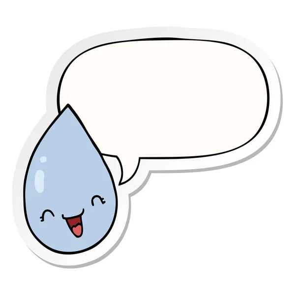 Cartoon raindrop and speech bubble sticker — Stock Vector