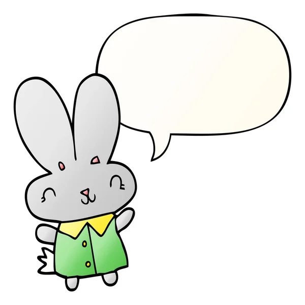 可爱的卡通小兔子和语音泡泡在平滑的梯度st — 图库矢量图片