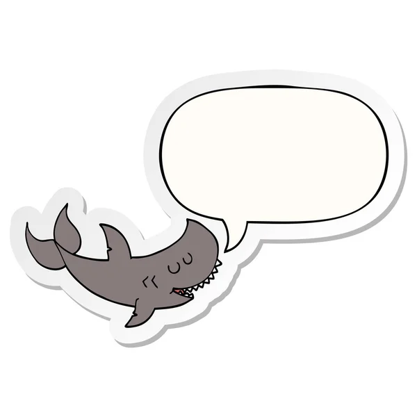 Requin dessin animé et autocollant bulle de parole — Image vectorielle