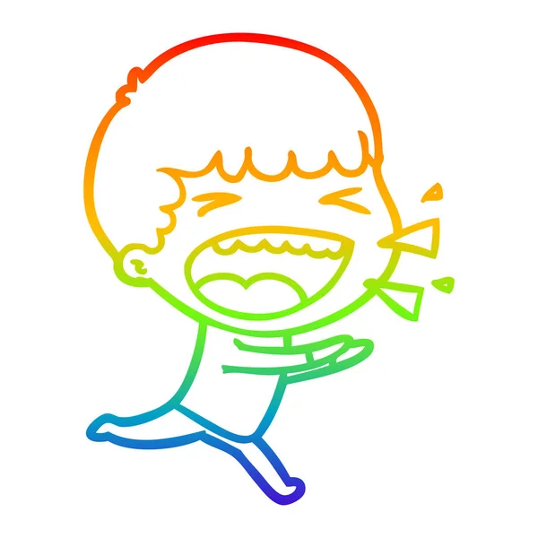 Rainbow gradient ligne dessin dessin animé rire homme — Image vectorielle