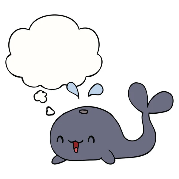 Desenhos animados baleia feliz e bolha de pensamento — Vetor de Stock