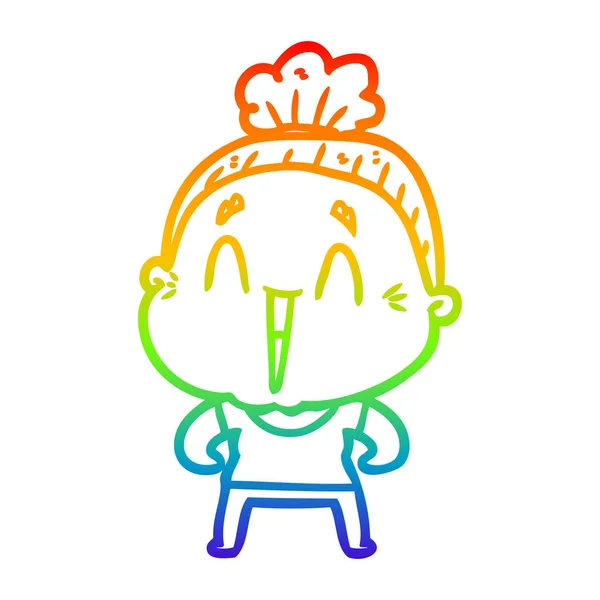 Rainbow gradient ligne dessin dessin animé heureuse vieille dame — Image vectorielle