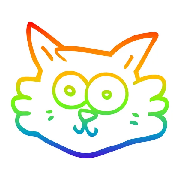 Arco iris gradiente línea dibujo dibujos animados gato cara — Vector de stock