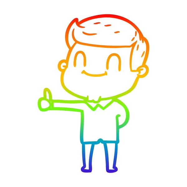 Rainbow gradient line drawing cartoon friendly man — Stock Vector