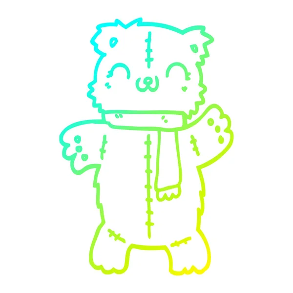 Koude gradiënt lijntekening cartoon teddybeer — Stockvector