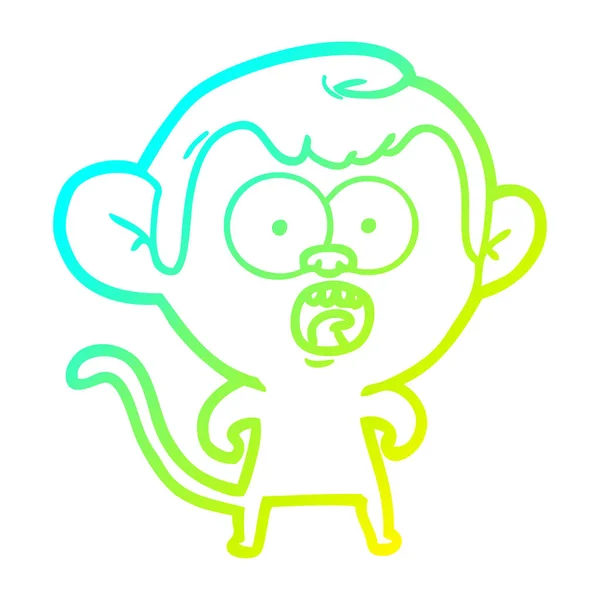 Linea gradiente freddo disegno cartone animato scioccato scimmia — Vettoriale Stock