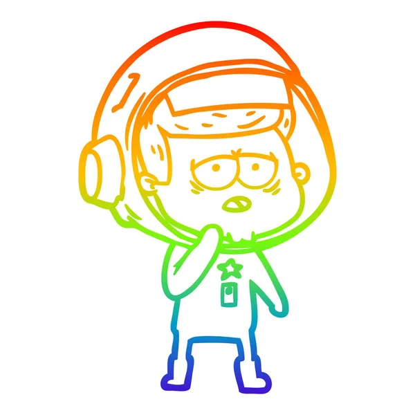 Regenboog gradiënt lijntekening cartoon moe astronaut — Stockvector