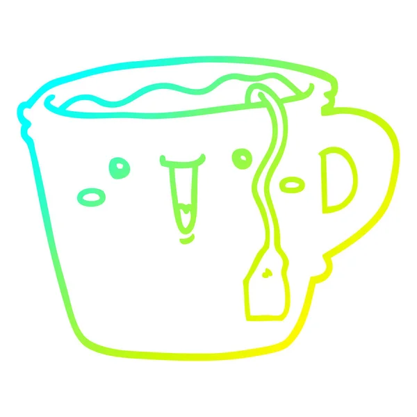 Linha gradiente frio desenho bonito desenho animado xícara de café — Vetor de Stock