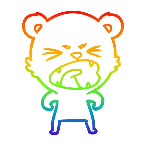 虹のグラデーションライン描画怒っている漫画のホッキョクグマ — ストックベクタ