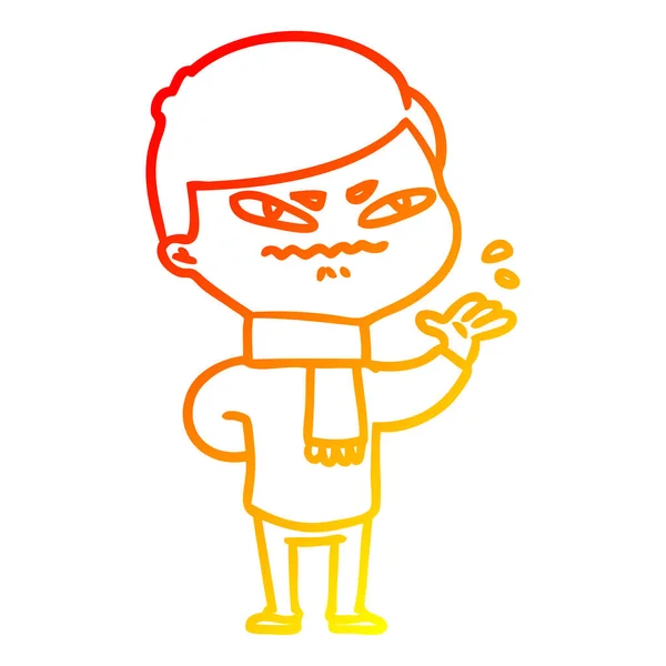 Línea de gradiente caliente dibujo de dibujos animados hombre enojado — Vector de stock
