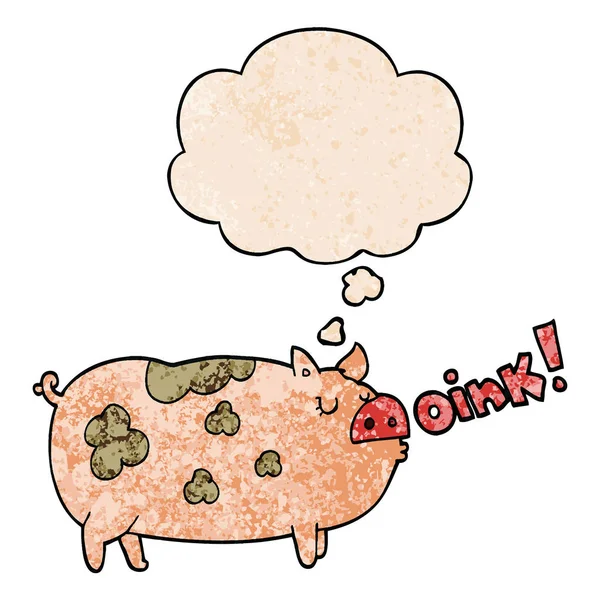 Karikatür merhem domuz ve grunge doku desen düşünce balonu — Stok Vektör