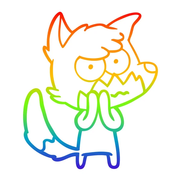 Regenboog gradiënt lijntekening cartoon geïrriteerd Fox — Stockvector