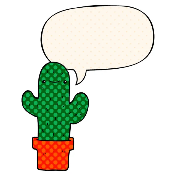 Cartoon cactus en toespraak bubble in Comic Book stijl — Stockvector