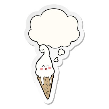 karikatür dondurma ve baskılı bir etiket olarak düşünce kabarcık