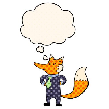 çizgi film tilki işadamı ve çizgi roman tarzında düşünce balonu