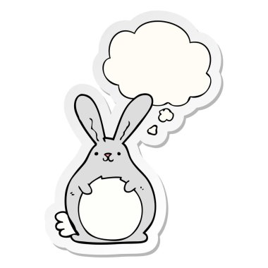 karikatür tavşan ve basılı bir etiket olarak kabarcık düşünce