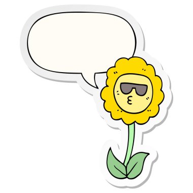 karikatür çiçek ve konuşma kabarcık etiket