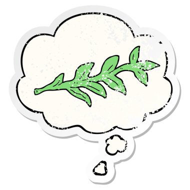 karikatür bitki ve sıkıntılı yıpranmış etiket olarak kabarcık düşünce