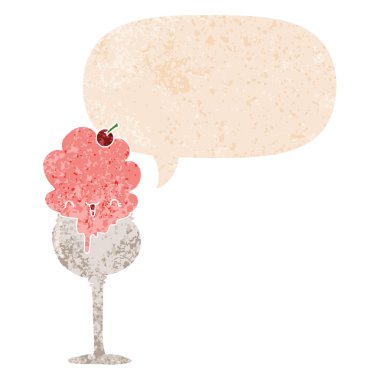 retro doku sevimli karikatür dondurma çöl ve konuşma balonu