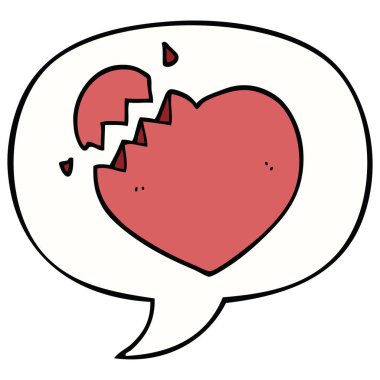 karikatür kırık kalp ve konuşma balonu