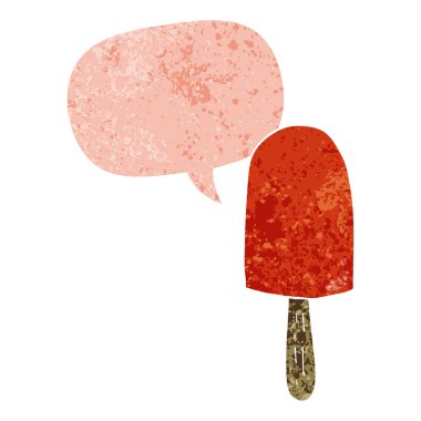 retro dokulu tarzda karikatür lolipop ve konuşma balonu
