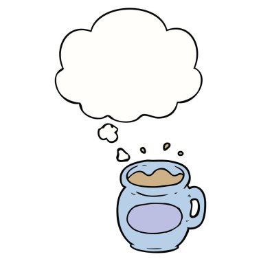 karikatür kahve fincanı ve düşünce balonu