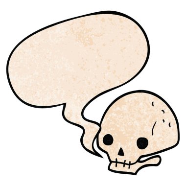 retro doku tarzında karikatür ürkütücü kafatası ve konuşma balonu