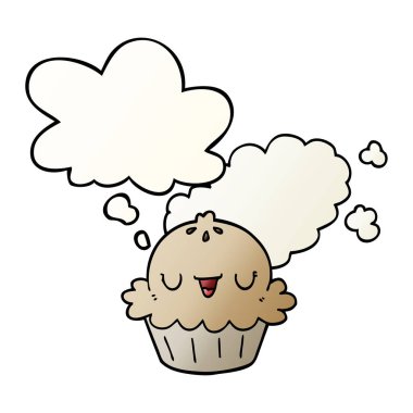 Sevimli karikatür pasta ve pürüzsüz degrade tarzında düşünce kabarcık