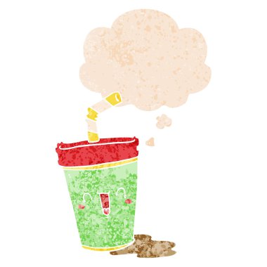 retro dokulu tarzında sevimli karikatür soda ve düşünce balonu