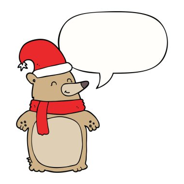 karikatür noel ayı ve konuşma balonu