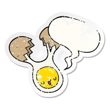 karikatür yumurta ve konuşma balonu sıkıntılı etiket kırık