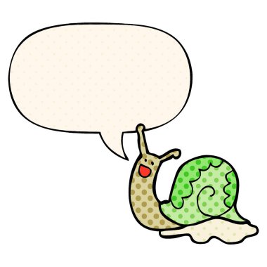 çizgi roman tarzında sevimli karikatür salyangoz ve konuşma balonu