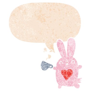 aşk kalp ve kahve fincanı ve konuşma bu ile sevimli karikatür tavşan