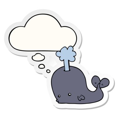 karikatür balina ve baskılı bir etiket olarak düşünce kabarcık