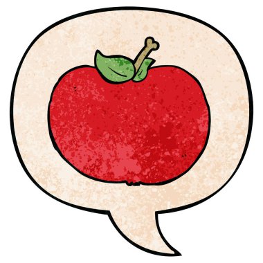 retro doku tarzıkarikatür elma ve konuşma balonu