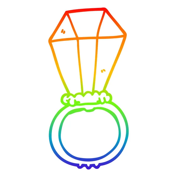 Rainbow gradient linje ritning Cartoon engagment ring — Stock vektor