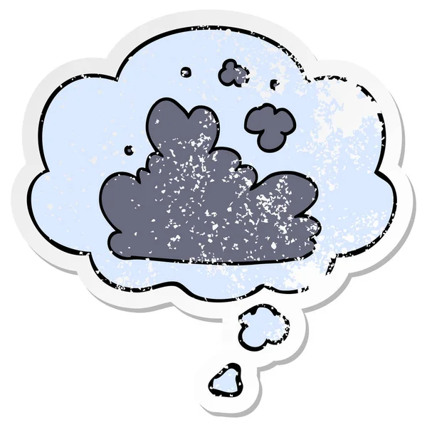 Cartoon wolk en gedachte Bubble als een verdrietig versleten sticker — Stockvector