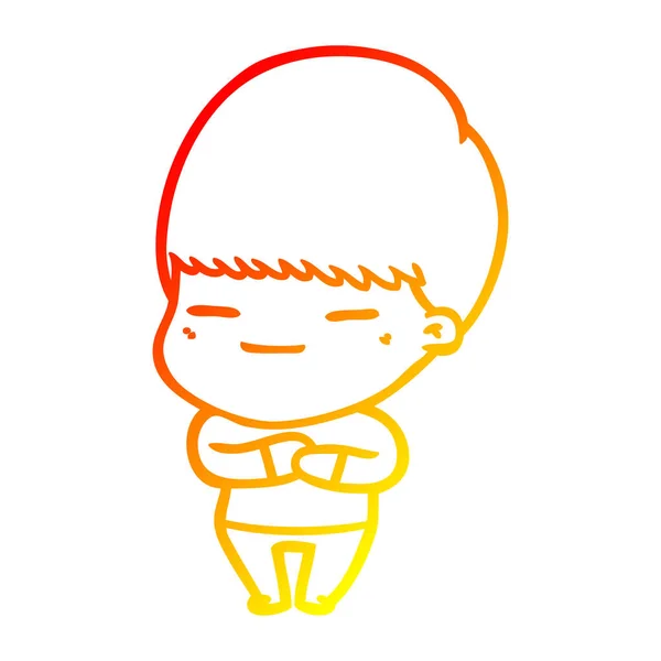 Warme kleurovergang lijntekening cartoon Smug jongen — Stockvector