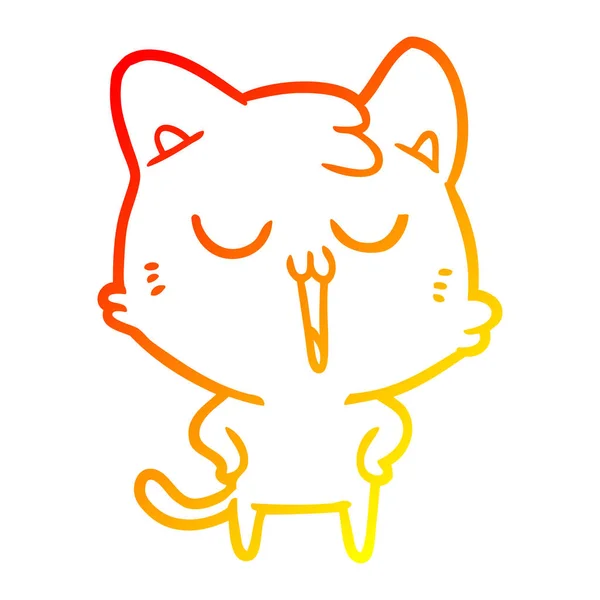 暖かいグラデーションライン描画漫画猫の歌 — ストックベクタ