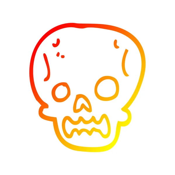 Línea de gradiente caliente dibujo de dibujos animados halloween cráneo — Vector de stock