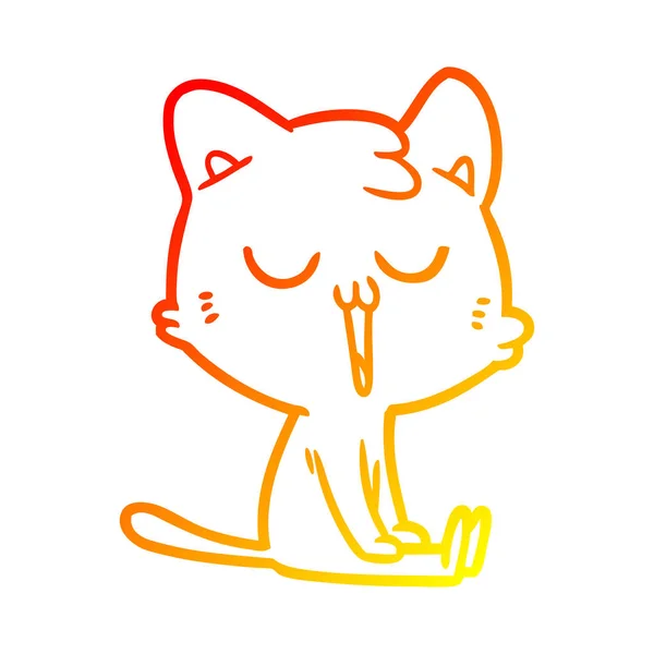 Varm gradient linje ritning tecknad katt sjunger — Stock vektor