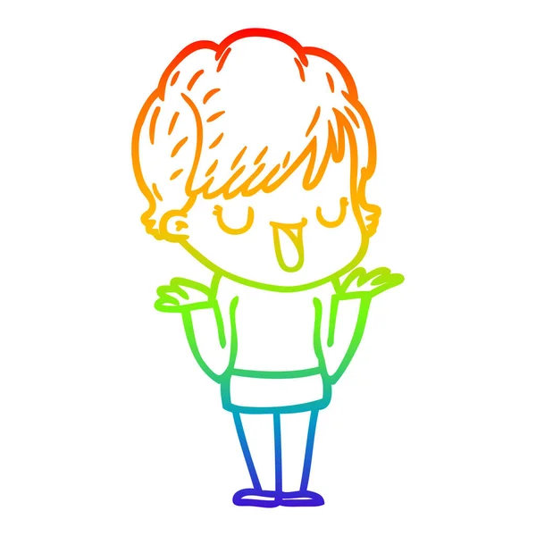 Arco iris gradiente línea dibujo dibujos animados mujer hablando — Vector de stock