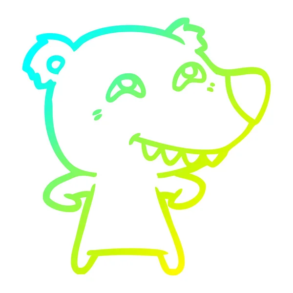Frío gradiente línea dibujo dibujos animados oso mostrando dientes — Vector de stock