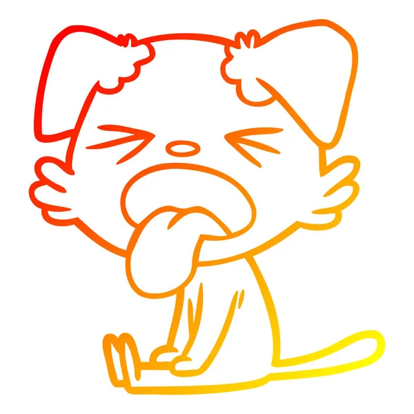 Warme kleurovergang lijntekening cartoon zittend hond — Stockvector